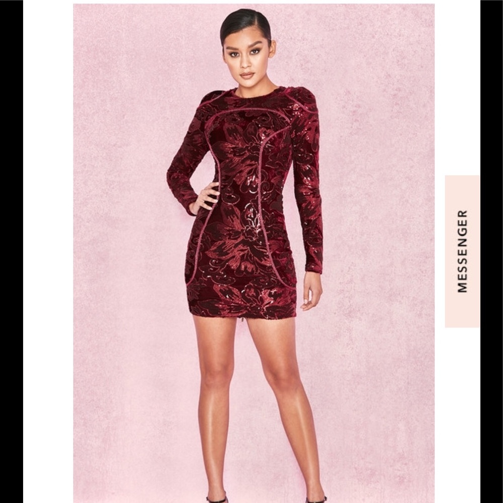 House of CB “Lenore” burgundy sequin dress XS